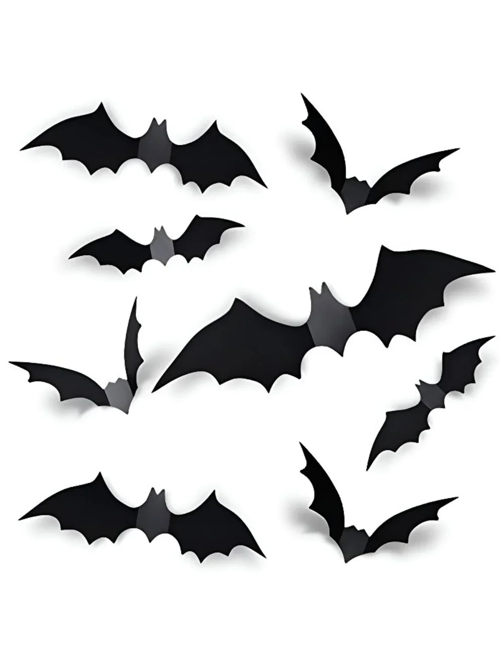 60PCS Halloween Bats Decoration, 4 Different Sizes Realistic PVC Black
